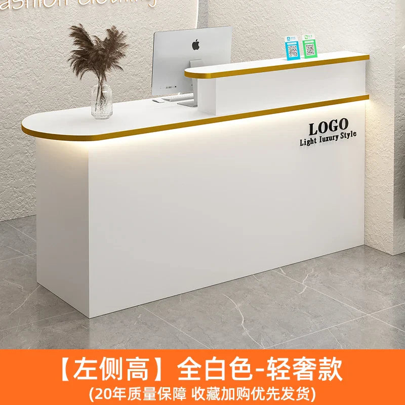 White Stylish Reception Desks Corner Light Bar Office