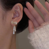 Korean Trendy Bow Crystal Drop Earrings For Women