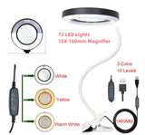 72LED 10X NEW Illuminated Magnifier USB 3 Colors