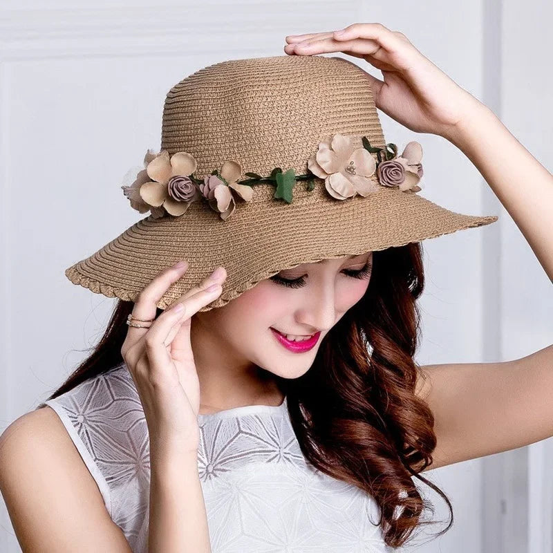 Wreath Straw Hats Summer Sun Hat Ladies Elegant