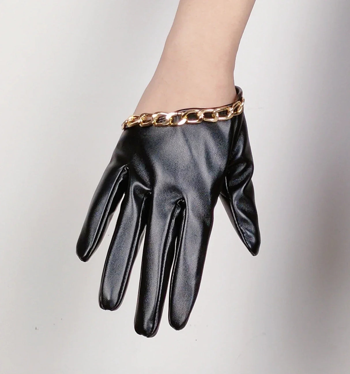 Fashion Chain Women' PU Leather Gloves Winter Warm