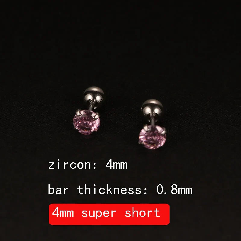 2PCS 4mm Short Ear Studs Earring Outside Upper