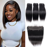 Ombre Burgundy Red Brazilian Straight Bundles with Frontal
