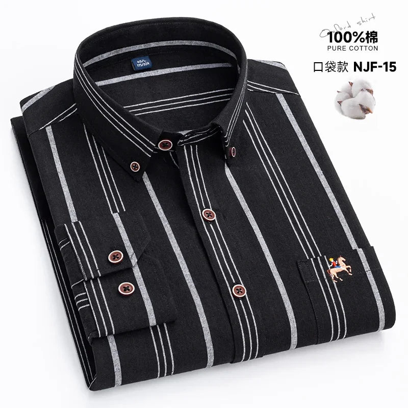 M~6XL Men's Shirt Long Sleeve Cotton Oxford Fashion