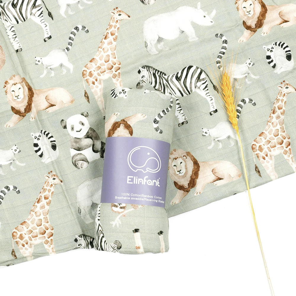 Elinfant Digital Print Muslin Swaddle Blanket Bamboo Cotton