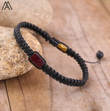 Natural Black Tourmaline Single Beads Woven Adjustable Bracelet