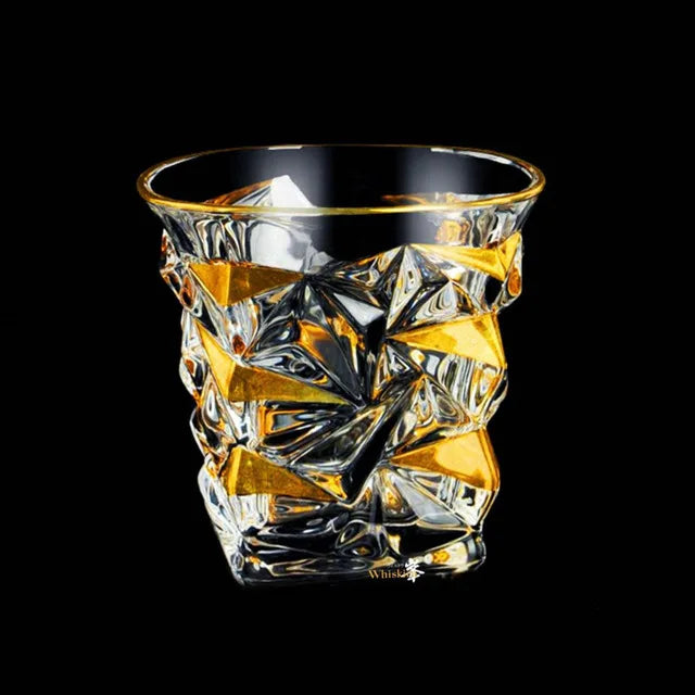 Whiskey Glass Tumblers Set Gold Line Wine Whisky