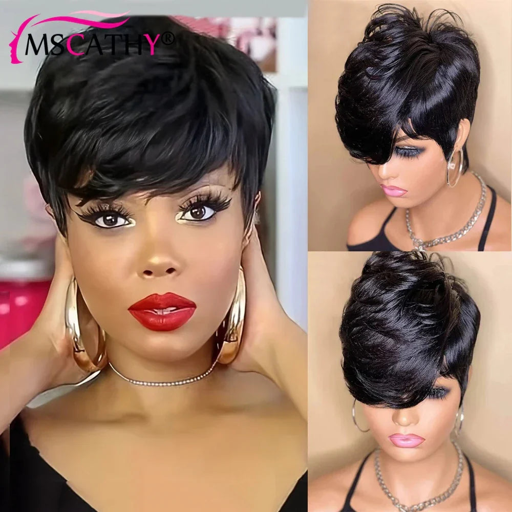 Short Pixie Cut Remy Human Hair Wigs Ready