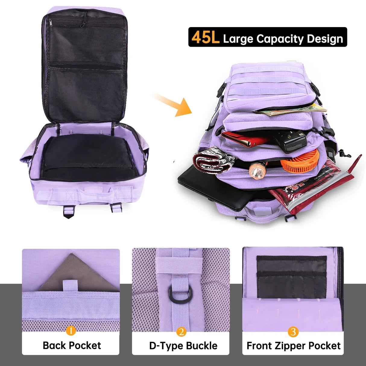 45L Military Tactical Backpack, Large Capacity Outdoor Rucksack