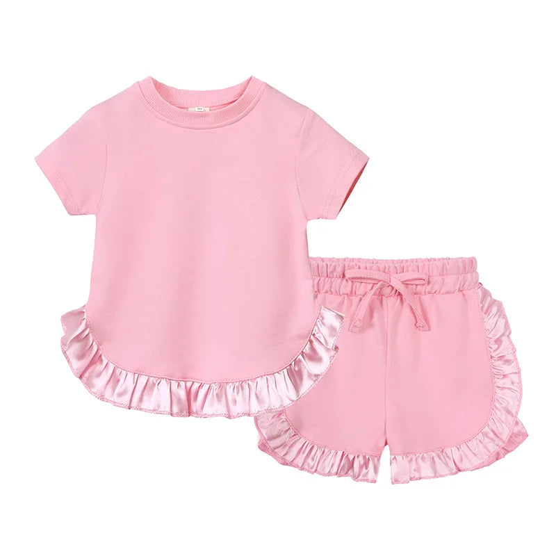 Kids Clothes Girls Outfits Short Sleeve Ruffle T-shirts