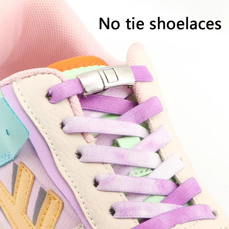 metal pressing buckle tricolor fast shoelace Children adult