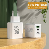 65W 3 Ports GaN USB PD Charger Fast