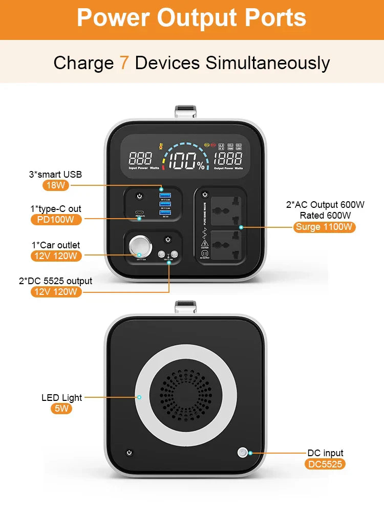 600W Lifepo4 Portable Power Station 595Wh (Peak 1100W)