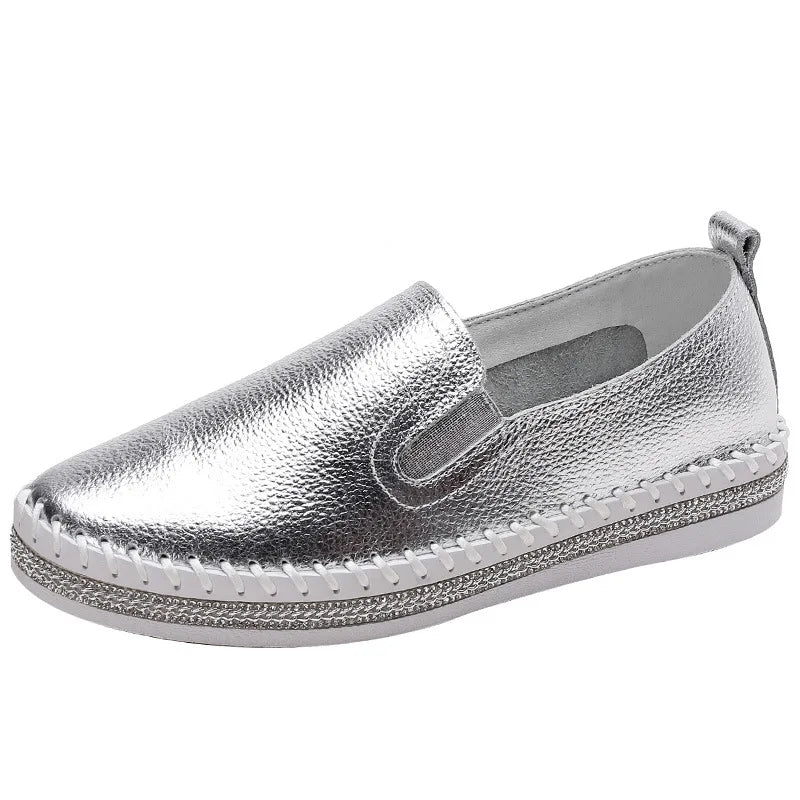 luxury silver sneakers shoes woman genuine leather platform