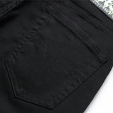 Hot Men's Black jeans Simple Trend Stretch Slim Pencil Pants High Quality Solid Color Mid-Waist Embroidered Brand Trousers