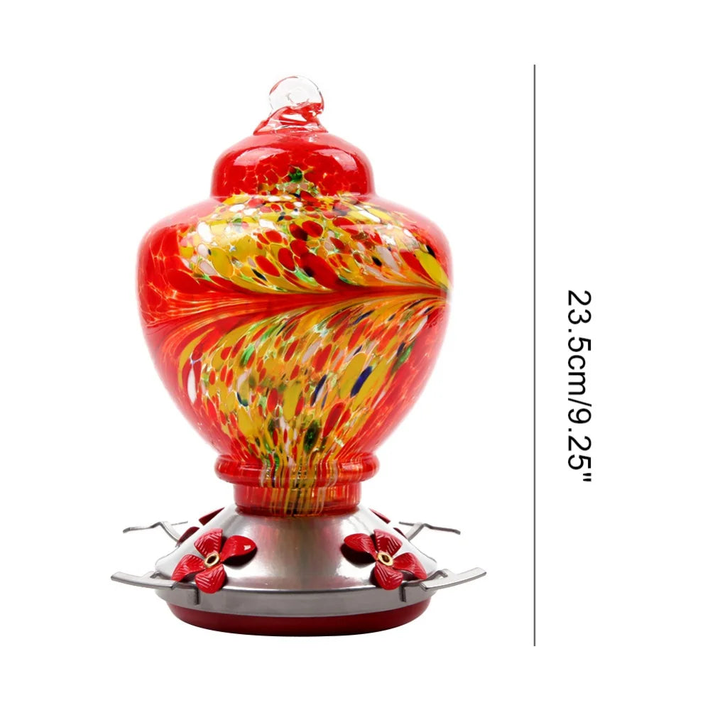 Hummingbird Feeder for Outdoors Hanging Hand Blown Glass