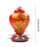 Hummingbird Feeder for Outdoors Hanging Hand Blown Glass