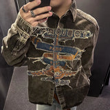 Denim Jacket Embroidery Men Women Distressed Long Sleeve