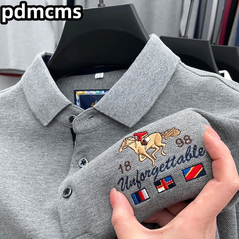 High Quality Luxury Men's Polo Shirt Autumn Lapel