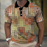 Fashion Men'S Polo Shirts 3d Simulation Metal Plaid