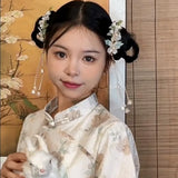 1pair Chinese Hanfu Hair Accessories Red Flower Hairpins