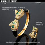 Ms High Quality Jet Leopard Animal Fashion Bangle Wtih Ring Women‘s Bridal Jewelry set Fine AAA Cubic Zirconia Bangle Bracelet