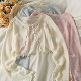 Women Frenum Cardigan Blouses and Tops Bow Lace