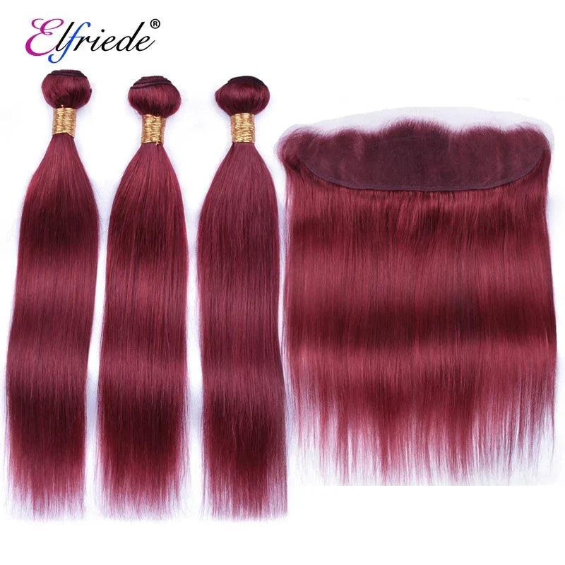 Elfriede #99J Burgundy Colored Straight Hair Bundles with