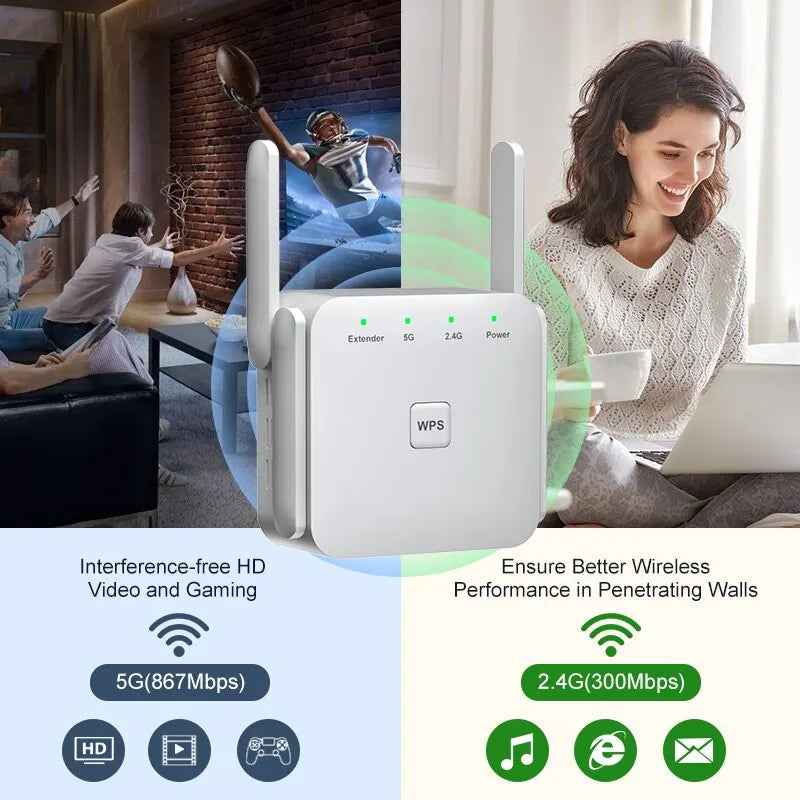 FENVI 1200Mbps 5Ghz Wireless WiFi Repeater Booster 2.4G/5GHz