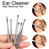 Stainless Steel Earpick Storage Leather Cover 6 Piece