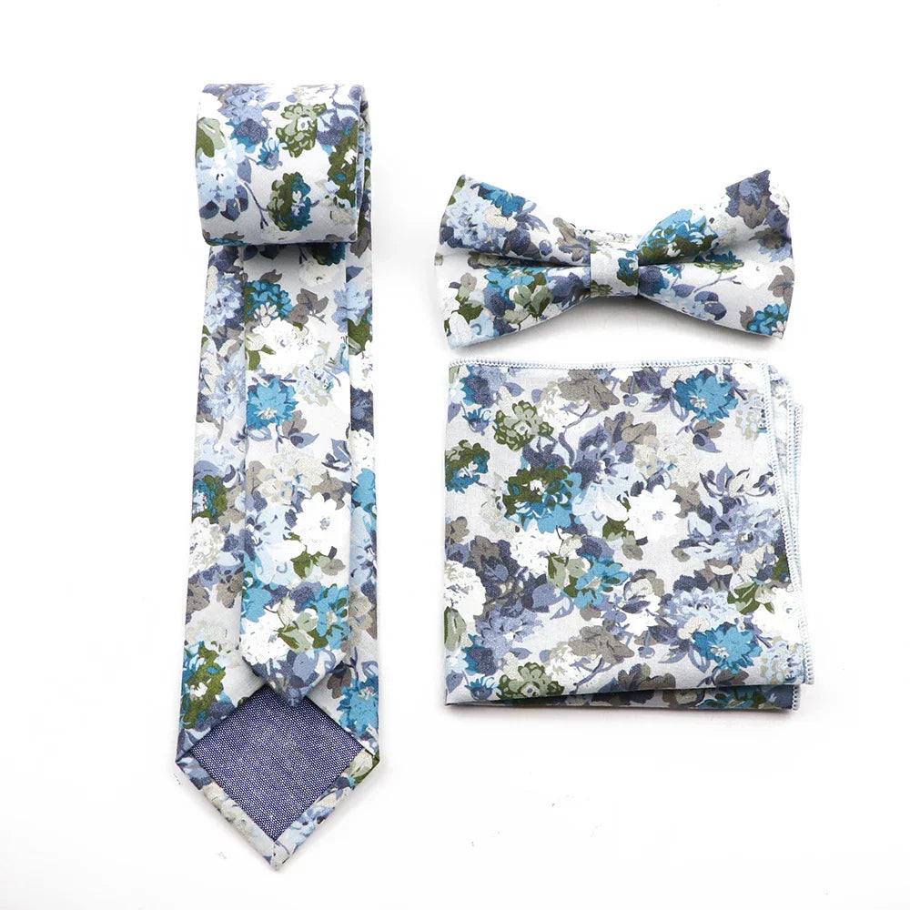 New Men's Floral Cotton Tie ThreePiece Necktie Bowtie