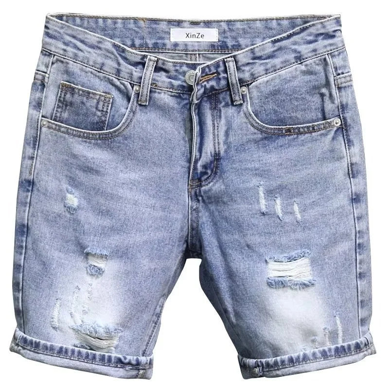 Men's Summer Blue Denim Shorts Brand Rotten Pockets