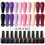 10Pcs Nude Glitter Gel Nail Polish Set Purple