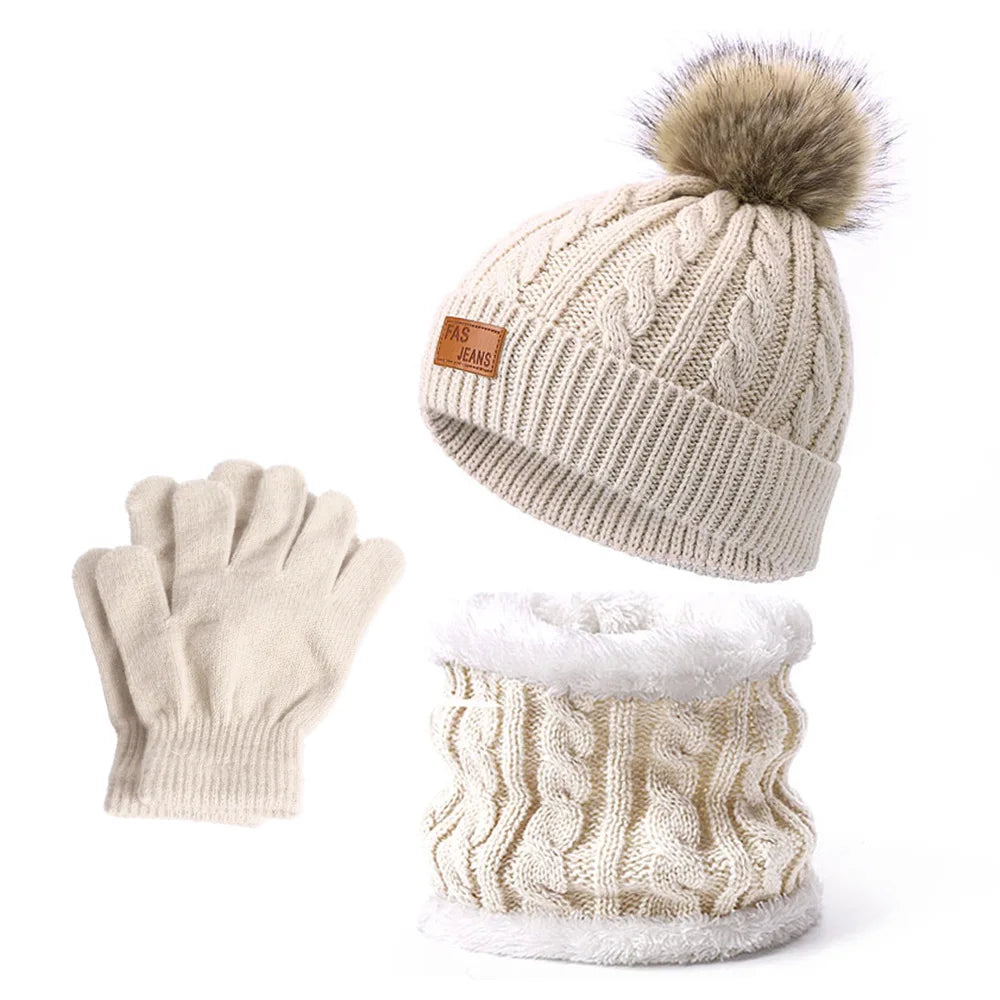 Baby Warm Winter Hats Scarf Gloves 3pcs Set