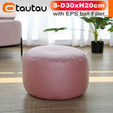OTAUTAU Small Round Faux Leather Ottoman Stool Beanbag