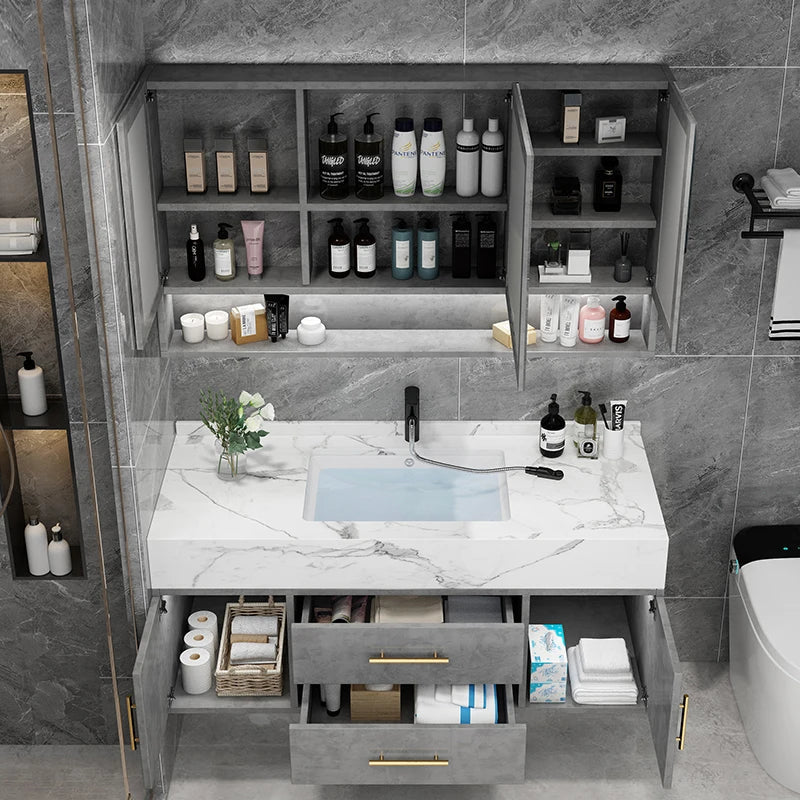 Marble Bathroom Cabinet Combination Solid Wood Intelligent Simple
