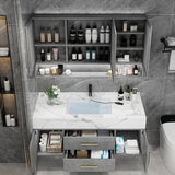 Marble Bathroom Cabinet Combination Solid Wood Intelligent Simple