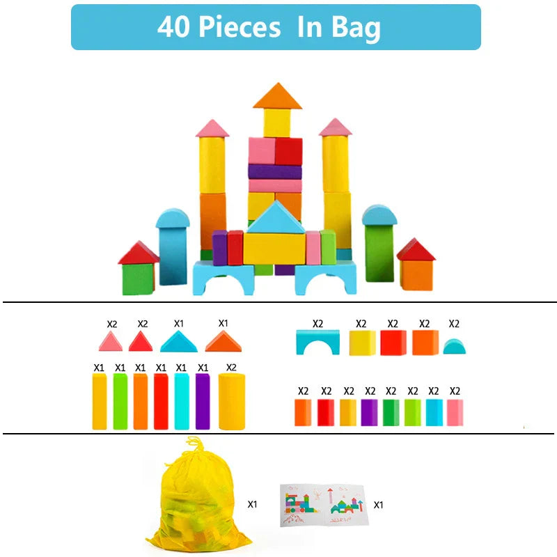 Wooden Building Blocks Set Storage Bag Wooden Toys