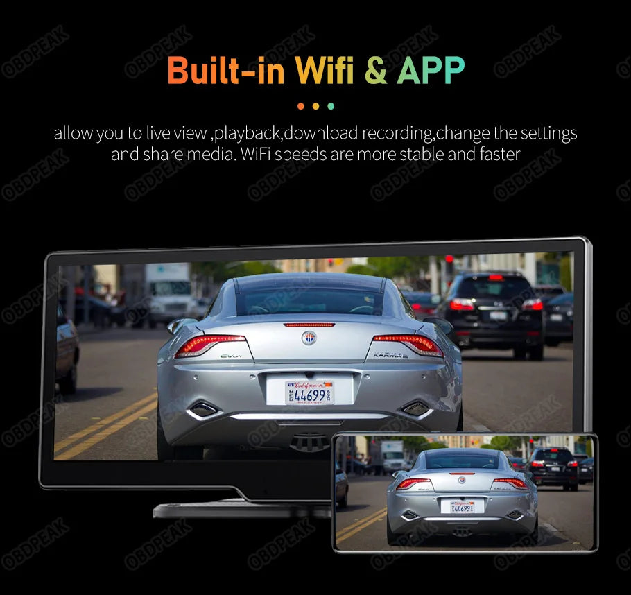 10.26" Dash Cam Rearview Camera Wifi Carplay &