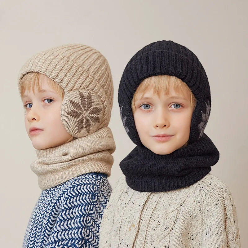 Children Hat Scarf Set Kids Beanie Caps Knitted