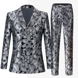 Men's Silver Grey Jacquard Double Breasted Wedding Suit