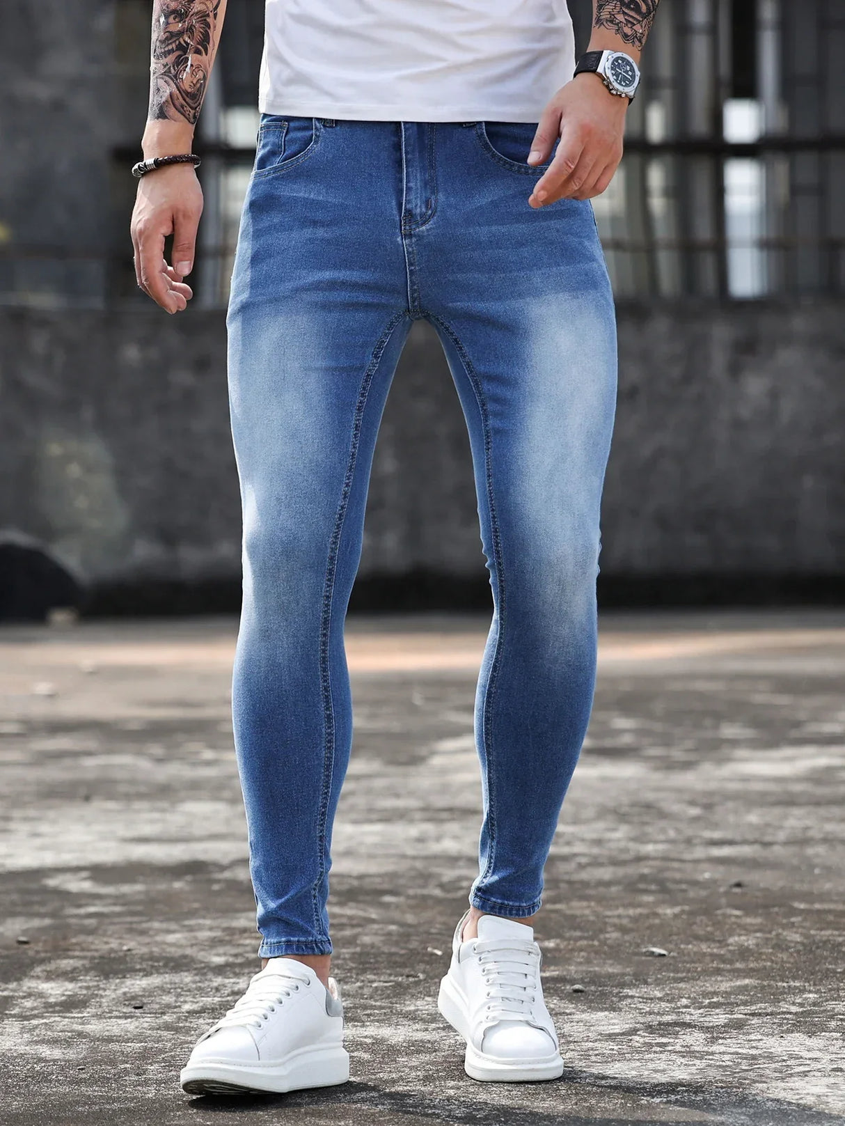 Streetwear Fashion Black Ripped Skinny Jeans Men Slim