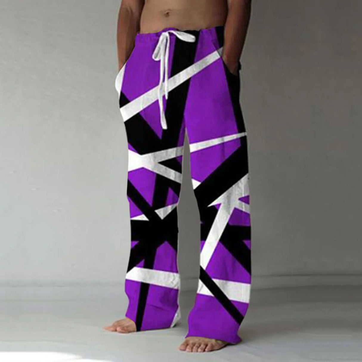 Mens Summer Fashion Casual Sweatpants Patchwork Color Print