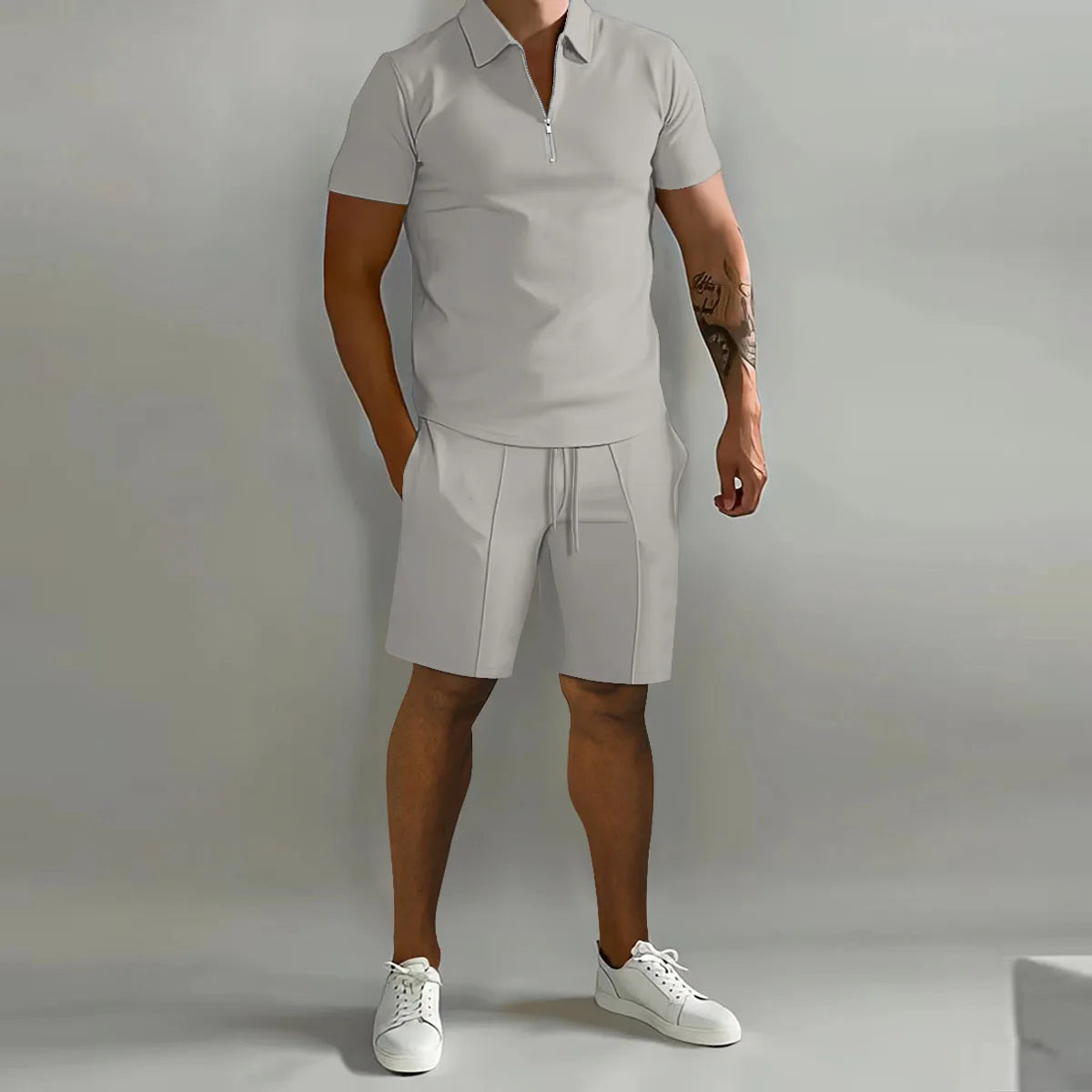 Summer New Solid Color Men's Sets High Street