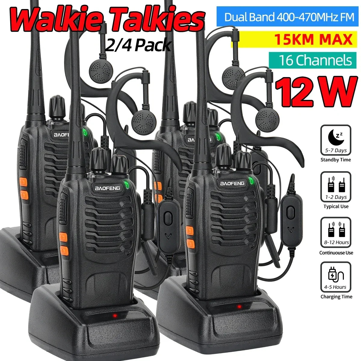 2/4PCS Baofeng BF-888S 12W Walkie Talkie Dual Band