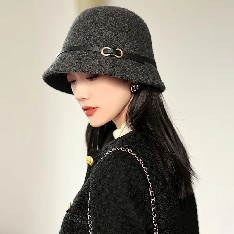 New wool bucket hat Women's warm autumn and