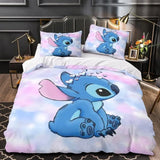 Disney Stitch Cartoon 3D Printed Bed Sheets Three-piece