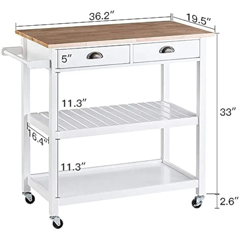 ChooChoo Rolling Kitchen Cart, Portable Kitchen Island Wood