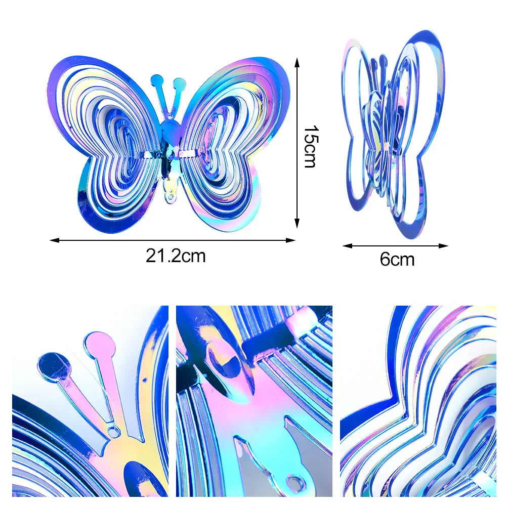 3D Butterfly Bird Repeller Spinner Wind Chimes Hanging