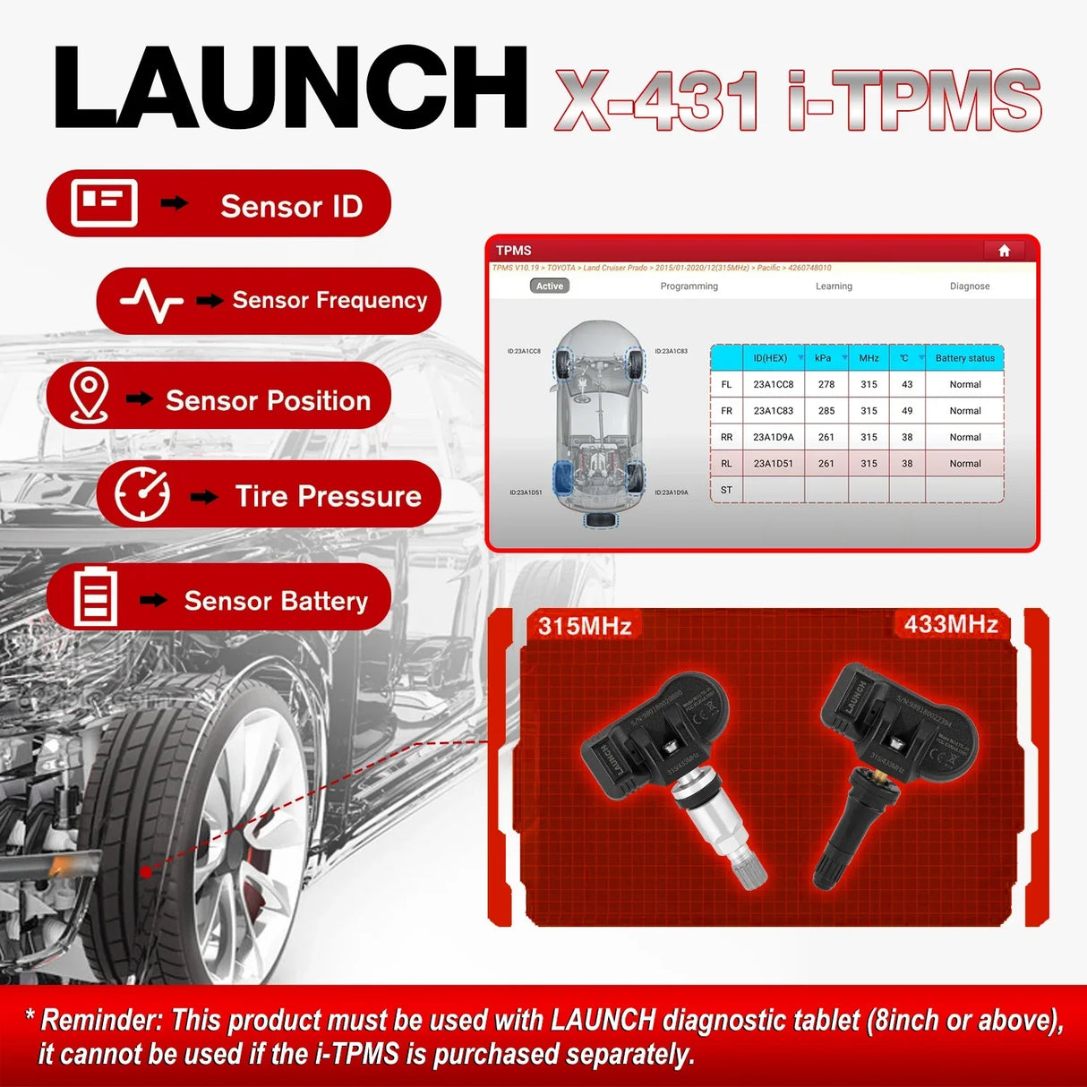 LAUNCH X431 I-TPMS Car Tire Pressure Inspection Tool